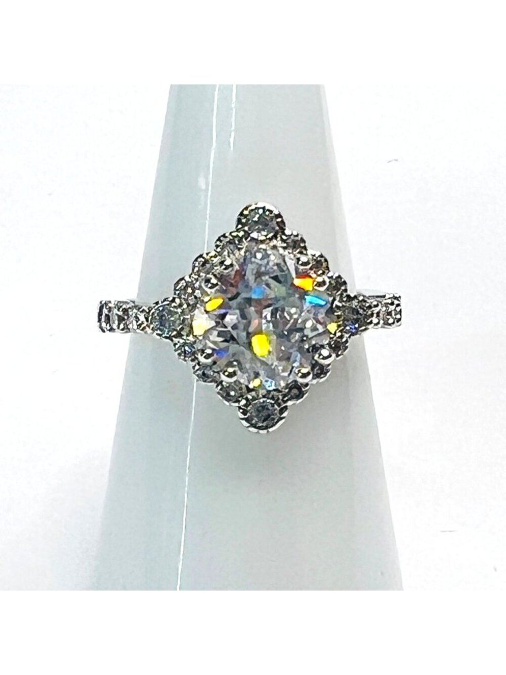Ring Bomb Party Ring Size 6 clear stones silver color band